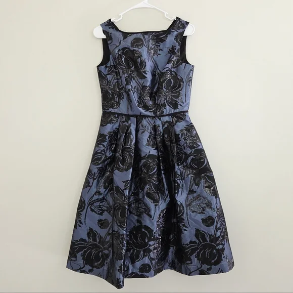 Kay Unger Jackie Floral Jacquard Sleeveless Midi Dress Blue Black Size 8 - Picture 3 of 7